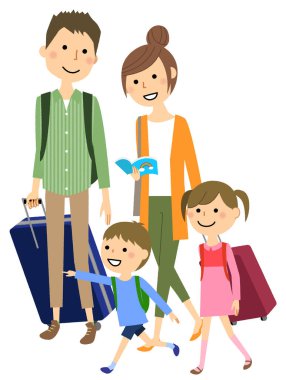 Family trip/Illustration of a family traveling.