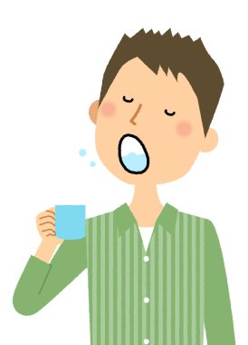 Genç bir adam, Gargara / Gargara Genç bir adamın İllüstrasyonu.