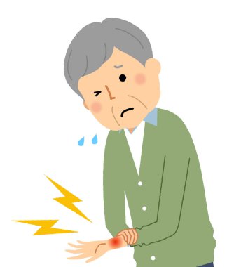 Elderly man, Wrist pain/Illustration of an elderly man with a painful wrist. clipart