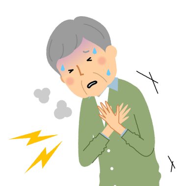 Yaşlı bir adam, göğüs ağrısı / Göğüs ağrısından muzdarip yaşlı bir adamın çizimi.