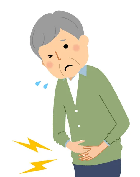 Anciano Dolor Estómago Ilustración Anciano Con Dolor Estómago — Vector de stock