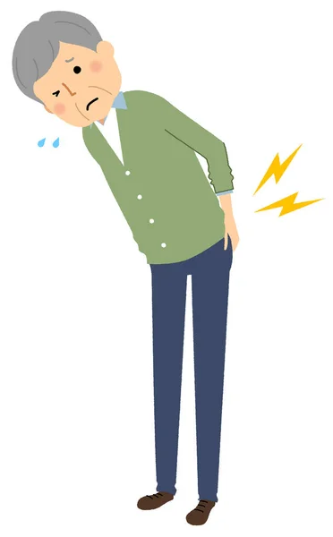 Elderly man, Low back pain, Backache/It is an illustration of an elderly man who has pain in the lower back. — Stock Illustration Elderly Man Low Back Pain Backache Illustration Elderly Man Who Royalty Free Stock Illustrations