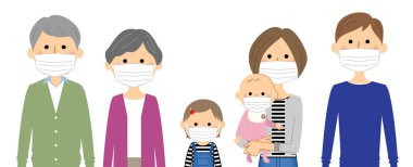 Family, Mask/Illustration of a family wearing a mask.
