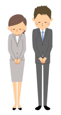 Apologize/It is an illustration of a businessman and a business woman who apologize. clipart