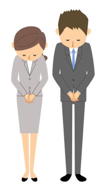 Apologize/It is an illustration of a businessman and a business woman who apologize. clipart