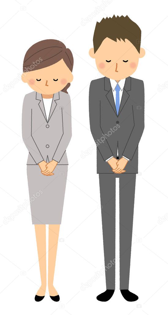 Apologize/It is an illustration of a businessman and a business woman who apologize.
