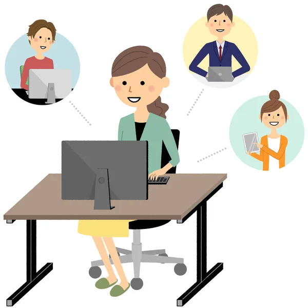 Working Remotely Illustration Person Working Remotely — Stock Vector