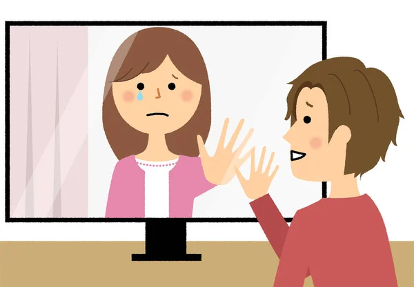 Obrolan Video Videofon Kencan Jarak Jauh Ilustrasi Pasangan Yang Berbicara - Stok Vektor