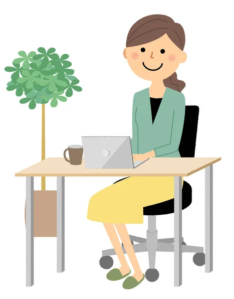 Working Remotely Illustration Person Working Remotely — Stock Vector