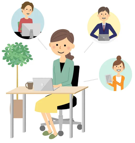 Working Remotely Illustration Person Working Remotely — Stock Vector