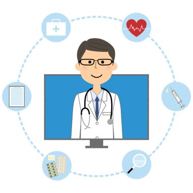 Uzaktan kumandalı tıp, Teletıp. Teletıp yapan bir doktorun çizimi..