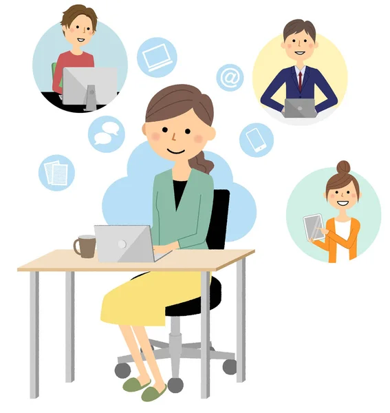 Working Remotely Illustration Person Working Remotely — Stock Vector