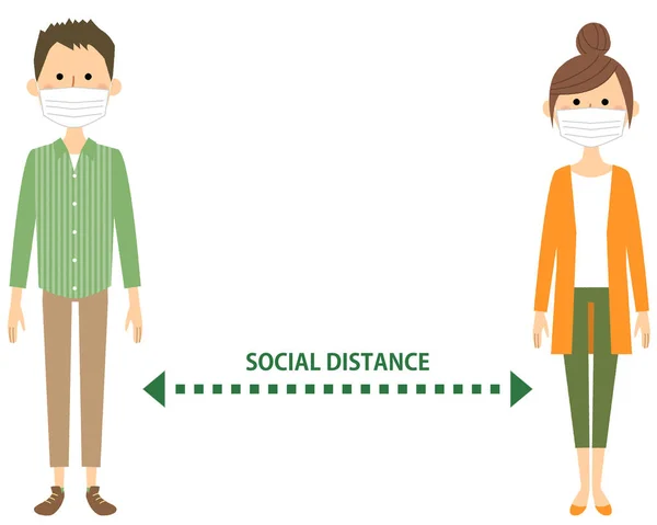 社会的距離 社会的距離を取る人々のイラスト — ストックベクタ