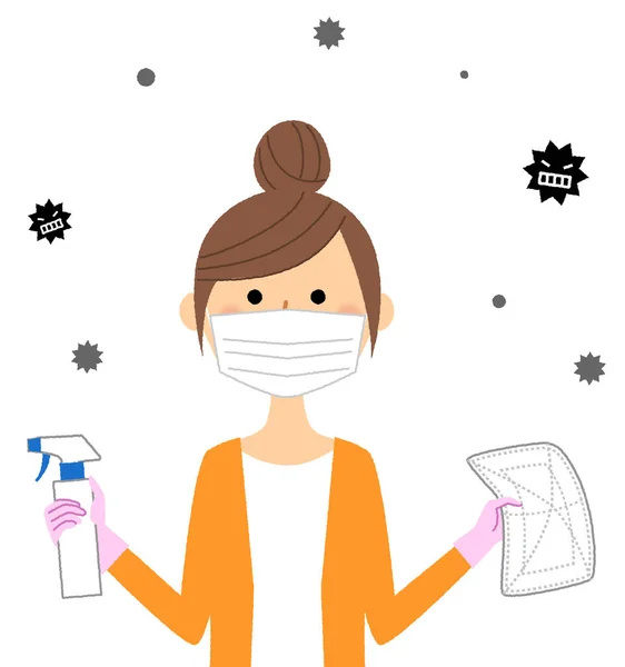 Desinfectie Illustratie Van Een Vrouw Desinfecteren — Stockvector