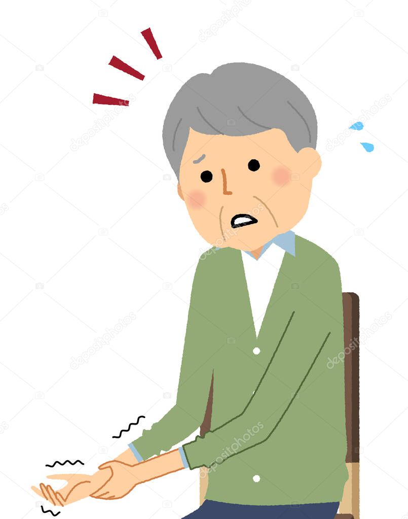 Elderly man, Trembling limbs/Illustration of an elderly man with trembling limbs.
