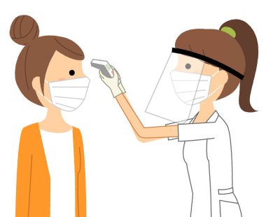 Vücut sıcaklığı ölçümü / Sıcaklık ölçümü yapan bir kadının bir göstergesidir.