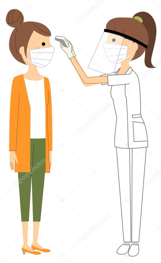 Body temperature measurement/It is an illustration of a woman taking a temperature measurement.