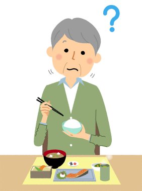 - Tat bozukluğu olan yaşlı bir adam. - Yemeklerin tadını hissetmeden kendini rahatsız hisseden yaşlı bir adamın resmi..