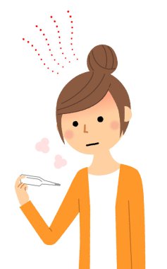 Sıcaklık ölçümü alan genç bir kadın / Sıcaklık ölçümü alan genç bir kadın.