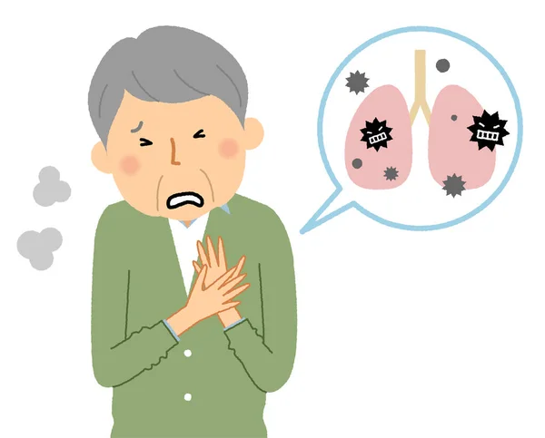 Idős Férfi Tüdőgyulladással Tüdőgyulladásban Szenvedő Idős Férfi Illusztrációja — Stock Vector