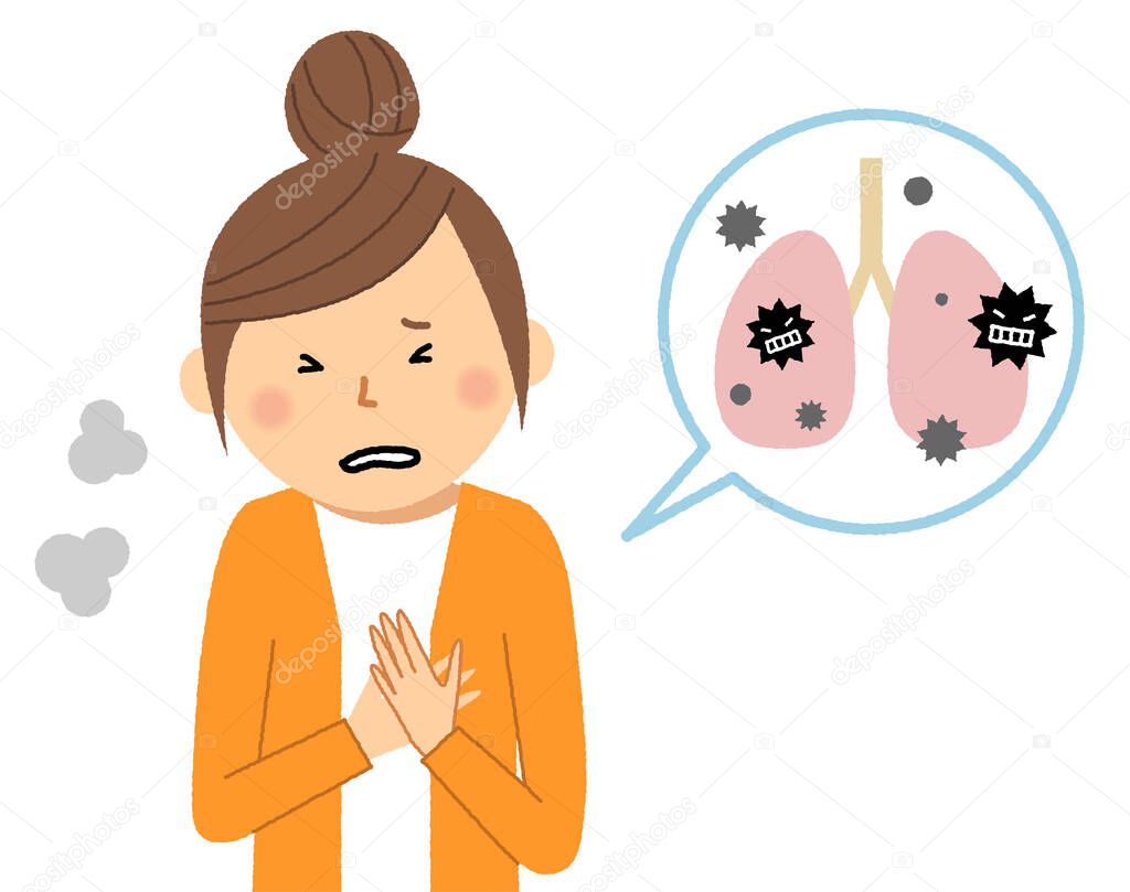 Young woman with pneumonia/It is an illustration of a young woman who has pneumonia and is stuffy.