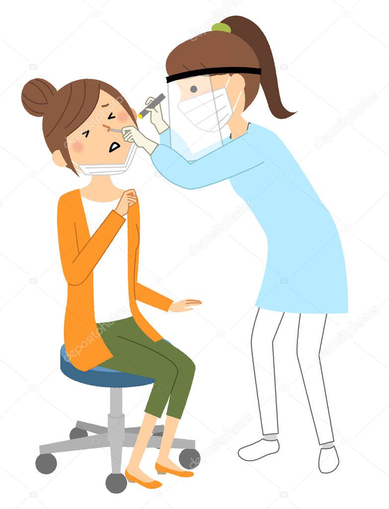 Inspection of polymerase chain reaction method/It is an illustration of a woman undergoing the polymerase chain reaction test.