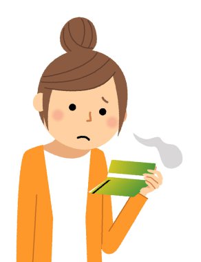 Bir kadın banka cüzdanında iç çeker. Banka cüzdanına bakarken iç çeken bir kadının resmidir..