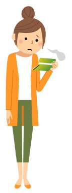 Bir kadın banka cüzdanında iç çeker. Banka cüzdanına bakarken iç çeken bir kadının resmidir..