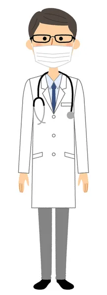Maschio Del Cappotto Bianco Stetoscopio Illustrazione Uomo Che Indossa Cappotto — Vettoriale Stock