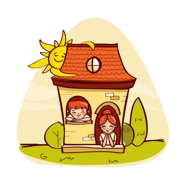Klein huis met kinderen — Stockvector
