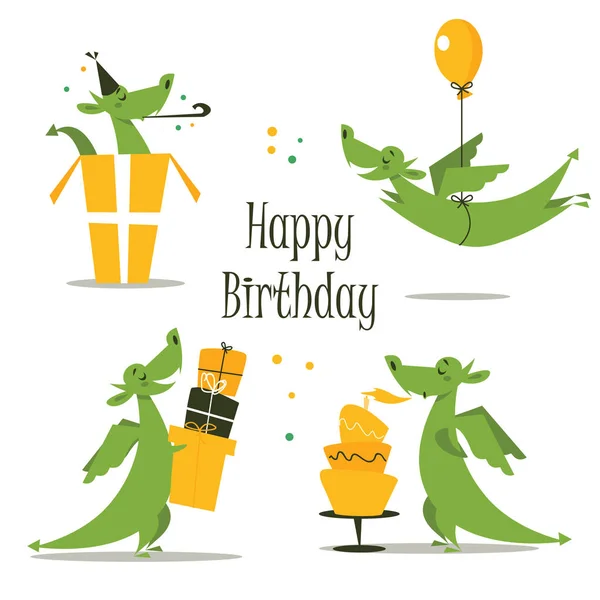 Cute Dragon Celebrating Birthday Vector Illustration Stock Vector