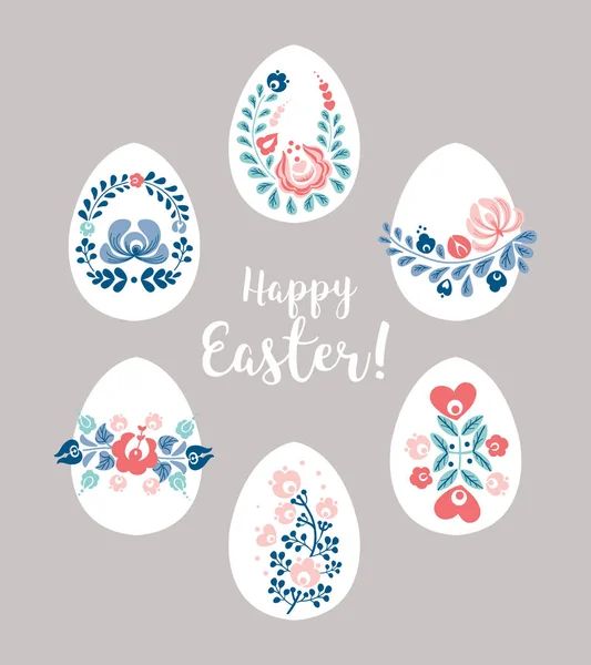 Easter eggs with floral decoration — Stock Vector