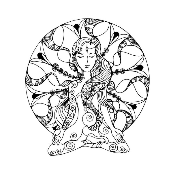 женщина практикует йогу в графическом шаблоне
