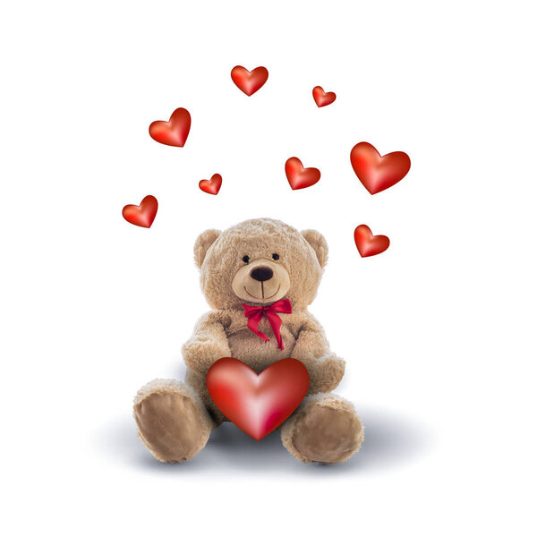 Красное сердце и плюшевый мишка
