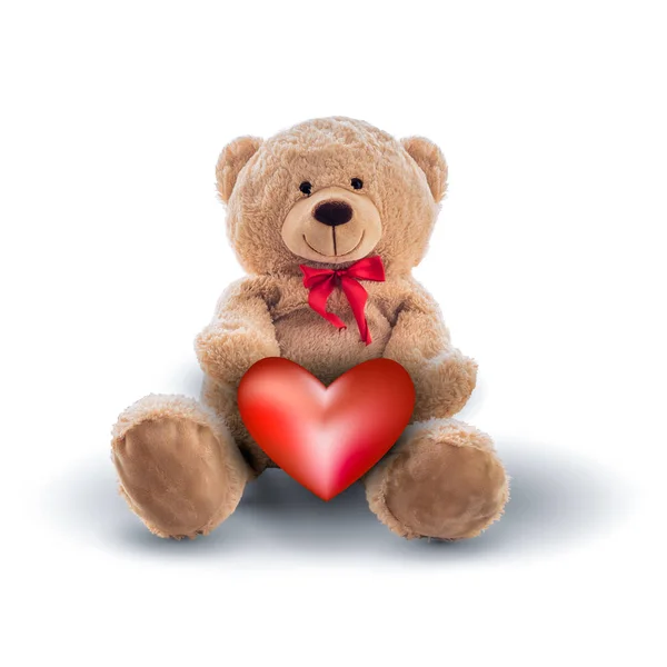 Червоне серце і плюшевий ведмідь — стокове фото