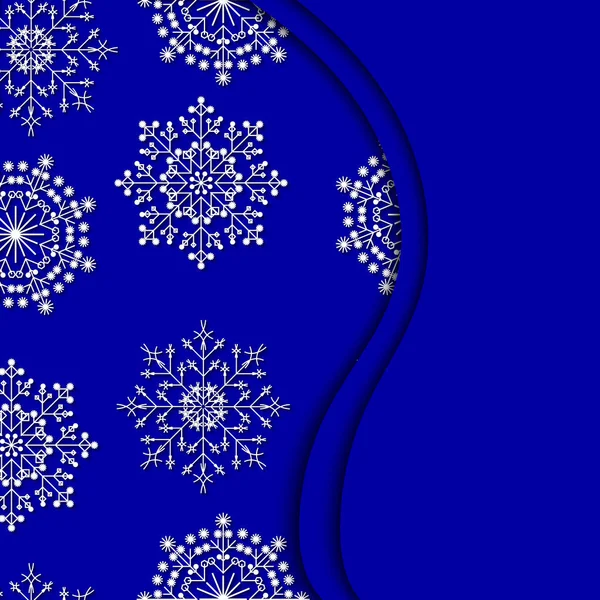 Nouvel an original et fond de Noël. Blanc découpé flocons de neige sur fond bleu. Nouvelle année et conception de Noël de la carte de vœux, fond, invitation, site Web, panneau d'affichage . — Image vectorielle