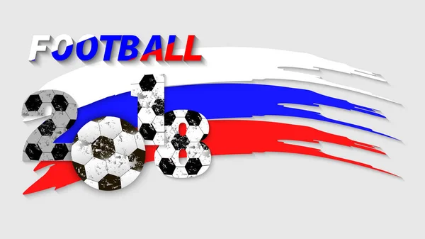 橄榄球2018抽象横幅或背景以球和俄国旗子。3d 矢量插画, 纵横比 16: 9. — 图库矢量图片