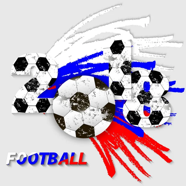 Fútbol 2018 banner abstracto o fondo con pelota y bandera rusa. Ilustración vectorial 3d . — Vector de stock