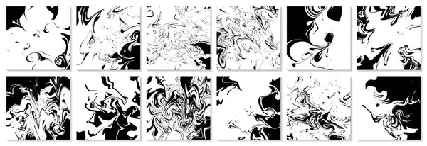 Set Doce Fondos Abstractos Blanco Negro Mano Dibujado Varias Formas — Vector de stock