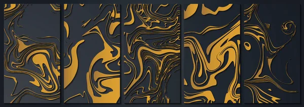 5つの垂直抽象的な背景のセット 現代の流行のベクトルイラスト 全ての背景は孤立している 灰色と金色の大理石の質感 バナー スクリーンセーバー イベント招待に使用されます — ストックベクタ