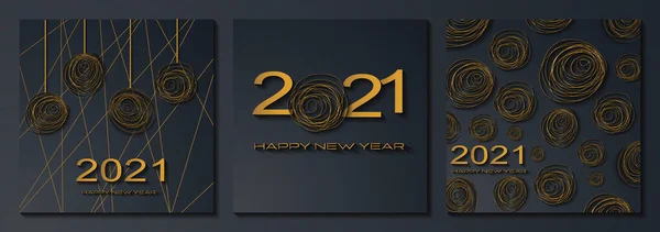 2021 Feliz Año Nuevo Conjunto Tarjetas Felicitación Lujo Fondo Año — Vector de stock