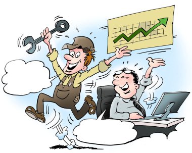 Bir yönetici ve çalışan Karikatür illüstrasyon orada çok yüksek ciro memnun