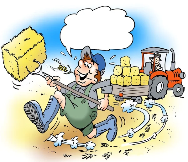 Cartoon illustratie van een gelukkige boer met grote laarzen — Stockfoto
