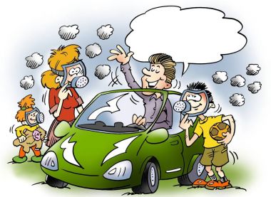Karikatür çizimi bir aile thre gaz maskeleri ile donatılmıştır