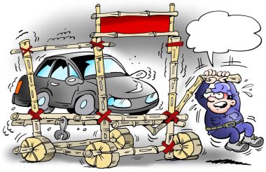 Çevre dostu bambu malzeme yapılmış bir alternatif Asansör karikatür çizimi