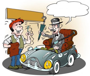 Onun favori koltuk arabasına binmiş bir yaşlı glenteman çizgi film gösterimi