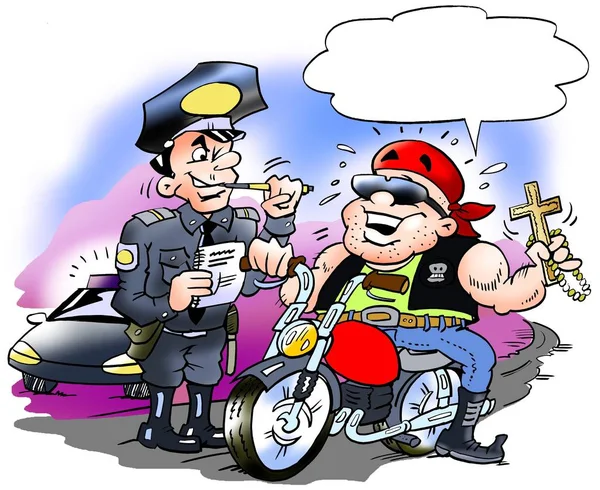 Karikatur eines glücklichen Radfahrers, der eine Geschwindigkeitsübertretung hat — Stockfoto