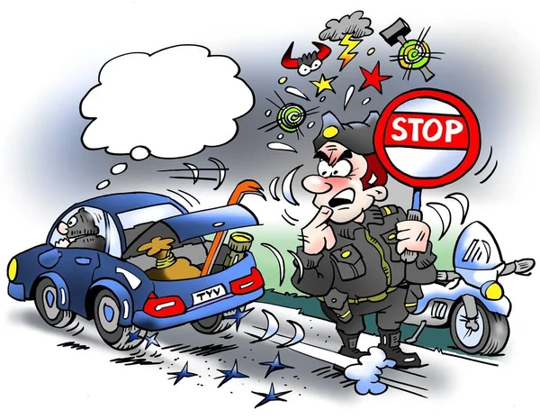 Ilustracja kreskówka złodzieja jazdy na party szwy z nowe twarde opony — Zdjęcie stockowe