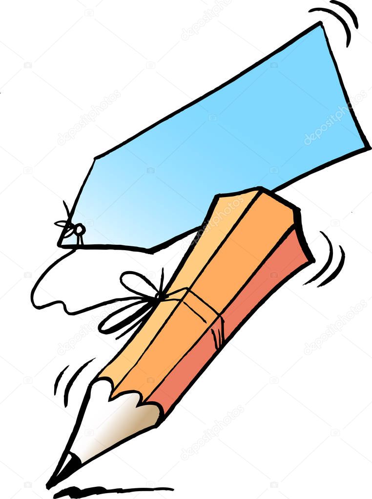 Cartoon Vector illustration of an writing pencil and a memorandum