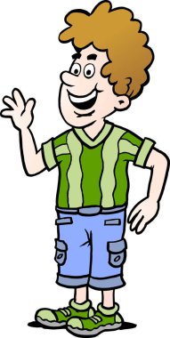Orada bir adam karikatür çizimi rahat kıyafetler giyiyor